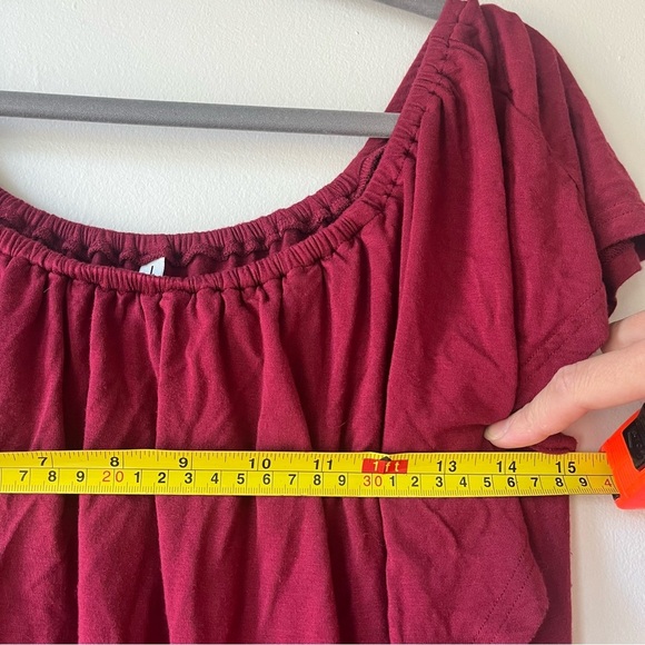 Burgundy Maxi Dress Women’s Size Large L Off Shoulder Flutter Sleeve Slit Gown - Picture 7 of 7
